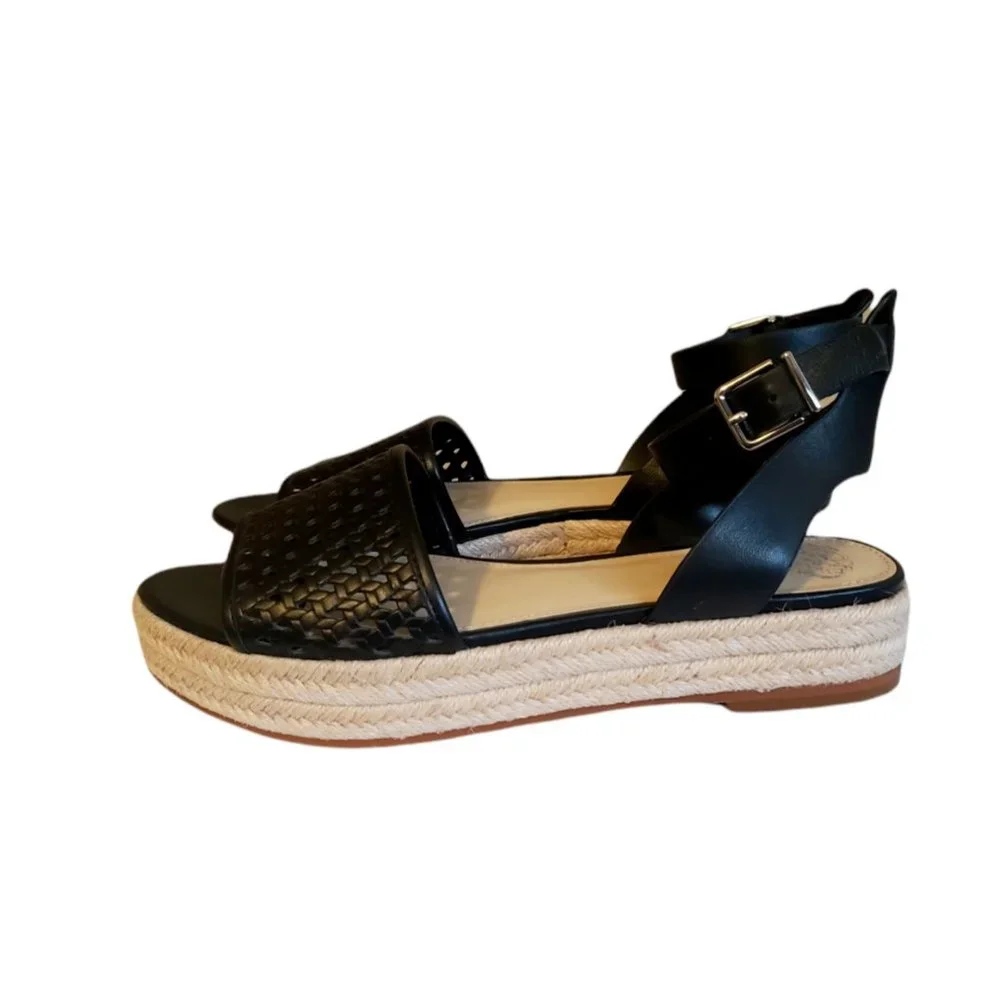 Vince Camuto Kovya Espadrille Strappy Black Leather Sandals Women's Size 10 M